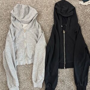 Gray and Black Cropped Zip-Up Hoodies